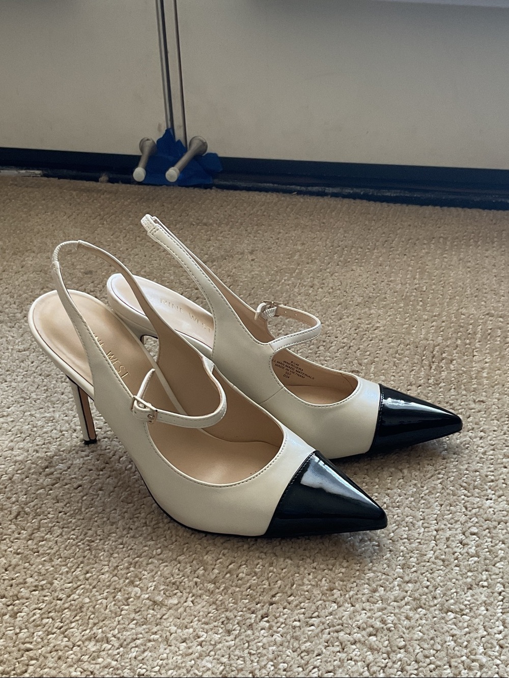 Nine West White and Black Gorjus Mary Jane Pumps